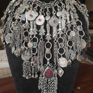 Afghan Vintage Oversized Tribal Bib Necklace, Oversized Choker, Vintage Boho